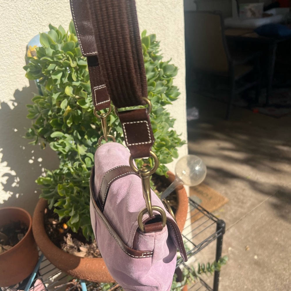 Coach Lavender Suede Crossbody with Brown Leather Trim - Picture 8 of 13